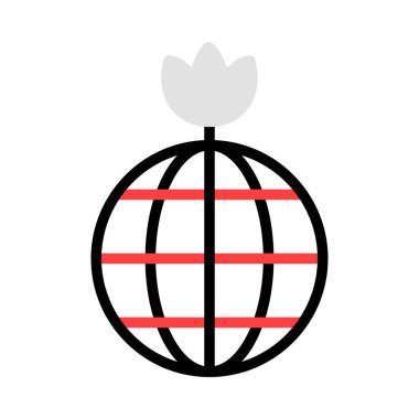 Beyaz arka plan üzerinde izole kırmızı, gri ve siyah renklerde çiçek ile gezegen