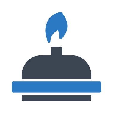 Beyaz arka plan üzerinde izole mavi ve gri renklerde yanan ateşi ile motorlu 