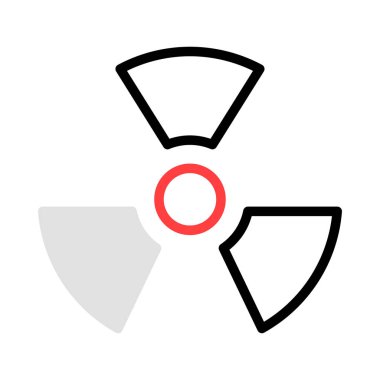 Beyaz arka plan üzerinde izole gri, kırmızı ve siyah renklerde radyoaktif işareti