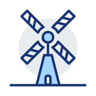 Beyaz arka plan üzerinde izole mavi ve gri renklerde yel değirmeni