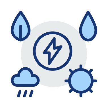 Beyaz arka plan üzerinde izole mavi ve gri renklerde enerji sembolleri