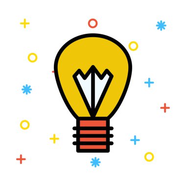 Renkli semboller beyaz zemin üzerine sarı ve kırmızı ampul