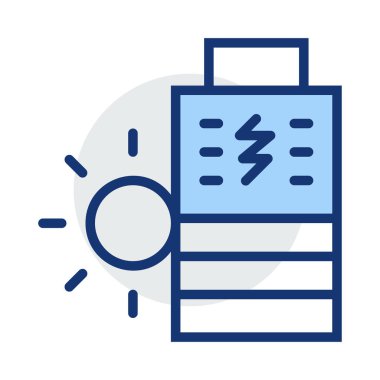 Güneş pili ile birden parlamak ve güneş beyaz arka plan üzerinde izole mavi ve gri renklerde