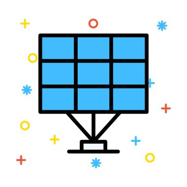 Renkli semboller beyaz zemin üzerine mavi güneş paneli