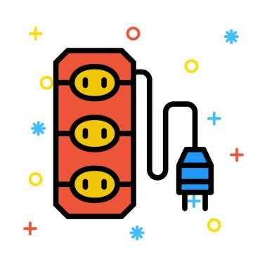 Uzatma kablosu ile renkli semboller ile beyaz arka plan üzerinde fiş