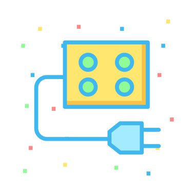 Renkli noktalar beyaz zemin üzerine sarı ve mavi uzatma kablosu