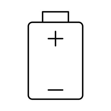 İnce çizgi pil ile artı ve eksi beyaz arka plan üzerinde izole sembolleri