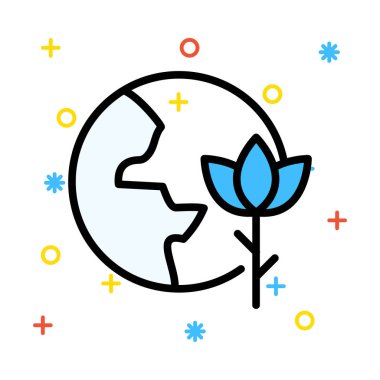 Gezegen renkli semboller beyaz zemin üzerine mavi çiçekli