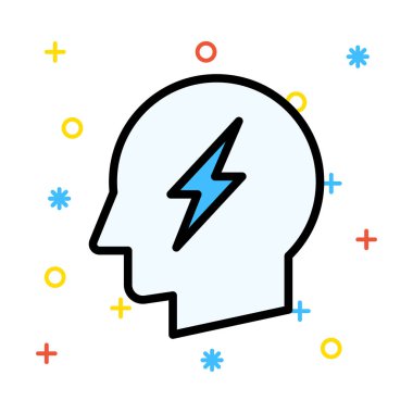 Mavi renkli semboller ile beyaz arka plan üzerinde flash ile insan kafası