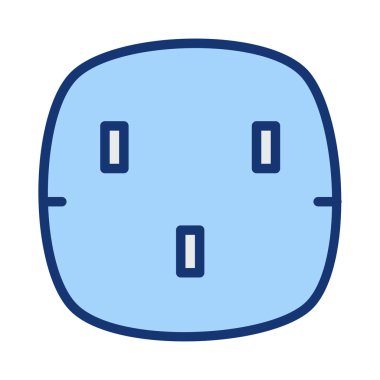 Beyaz arka plan üzerinde izole mavi ve gri renklerde üç delikli soket