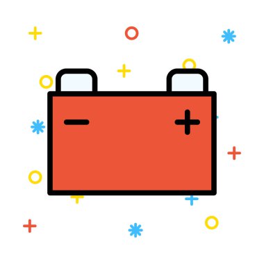 Renkli semboller ile beyaz arka plan üzerinde geniş kırmızı pil