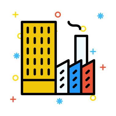 Fabrika renkli semboller ile beyaz arka plan üzerinde