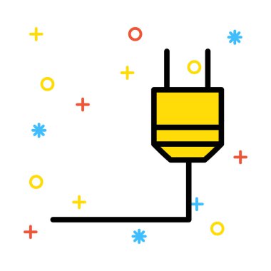 Renkli semboller ile beyaz arka plan üzerinde çizgili sarı tak