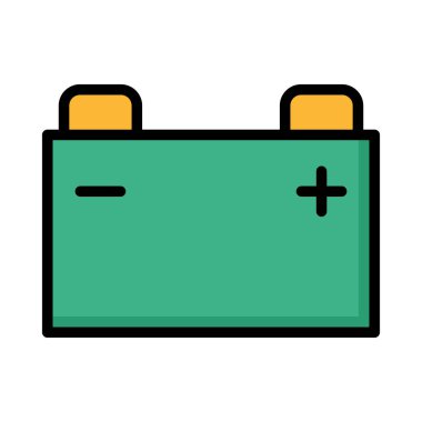 Geniş yeşil ve sarı pil ile artı ve eksi beyaz arka plan üzerinde izole sembolleri