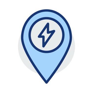 Beyaz arka plan üzerinde izole mavi ve gri renklerde konumu harita işareti