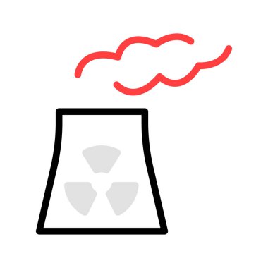 Beyaz arka plan üzerinde izole gri, kırmızı ve siyah renklerde radyoaktif baca