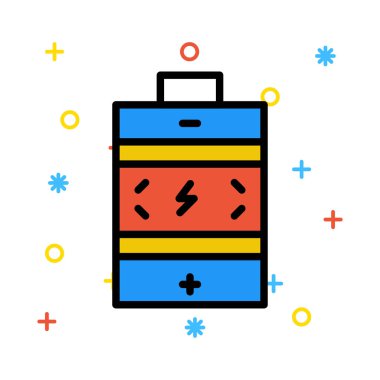 Beyaz arka plan üzerinde sembollerle renkli semboller ile batarya