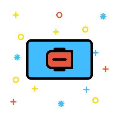 Mavi renkli semboller beyaz zemin üzerine kırmızı düğmeye soketinde