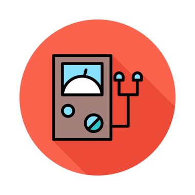 Beyaz zemin üzerinde bir dairede kahverengi ve mavi gerilim ölçer