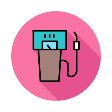 Beyaz zemin üzerinde bir dairede benzin istasyonu