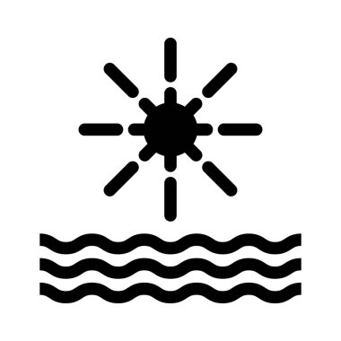 siyah glif güneş beyaz arka plan üzerinde izole su ile 