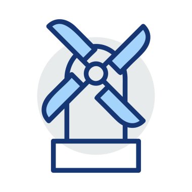 Beyaz arka plan üzerinde izole mavi ve gri renklerde yel değirmeni