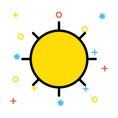 Renkli semboller beyaz zemin üzerine sarı güneş