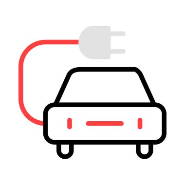 Beyaz arka plan üzerinde izole gri, kırmızı ve siyah renklerde elektrikli otomobil