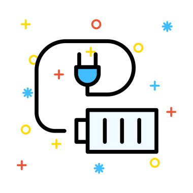 Renkli semboller ile beyaz arka plan üzerinde fiş ile USB batarya