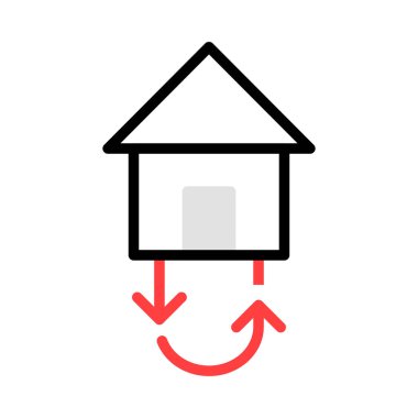 Eko ev konsepti beyaz arka plan üzerinde izole gri, kırmızı ve siyah renklerde