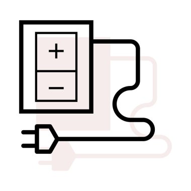 Artı ve eksi düğmelerini ve satır bej gölge beyaz zemin üzerine izole fiş ile soket