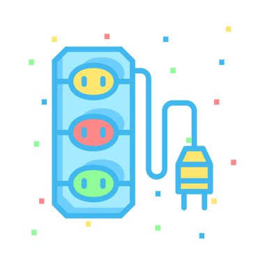 Uzatma kablosu ile renkli noktalar beyaz arka plan üzerinde 