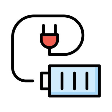 Beyaz arka plan üzerinde izole kırmızı fiş ile mavi pil