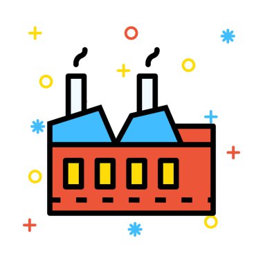 Renkli semboller beyaz zemin üzerine kırmızı ve mavi sigara fabrikası