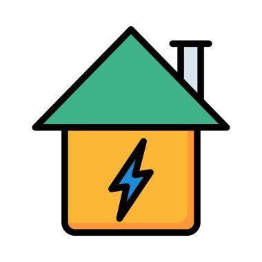 Yeşil ve sarı ev beyaz arka plan üzerinde izole mavi flash ile