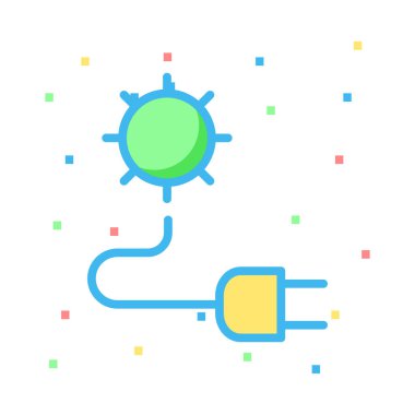 Renkli noktalar beyaz zemin üzerine sarı fiş ile yeşil güneş 