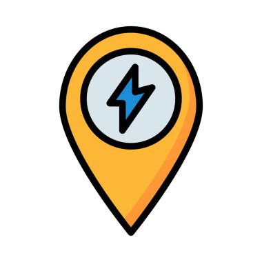 Sarı konumu harita işareti beyaz arka plan üzerinde izole mavi flash ile