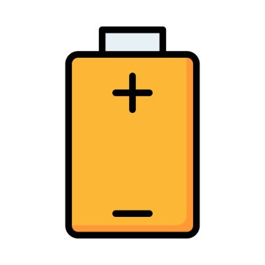 Sarı pil ile artı ve eksi beyaz arka plan üzerinde izole sembolleri