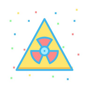 Renkli noktalar beyaz zemin üzerine sarı ve kırmızı radyoaktif üçgen