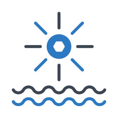 Beyaz arka plan üzerinde izole mavi ve gri renklerde dalgalı su ile günlük güneşlik 