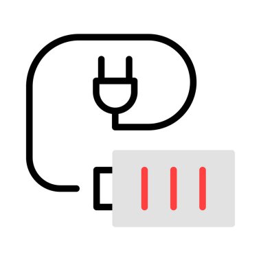 Beyaz arka plan üzerinde izole gri, kırmızı ve siyah renklerde fiş ile pil