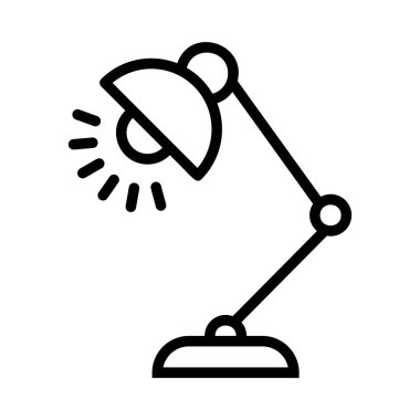 Masa lambası beyaz arka plan üzerinde izole parlayan siyah anahat