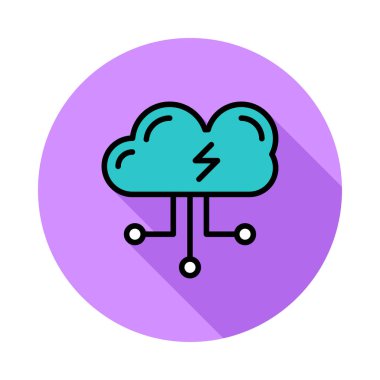 Mavi bulut ile bağlantıları ve beyaz arka plan üzerinde daire içinde birden parlamak