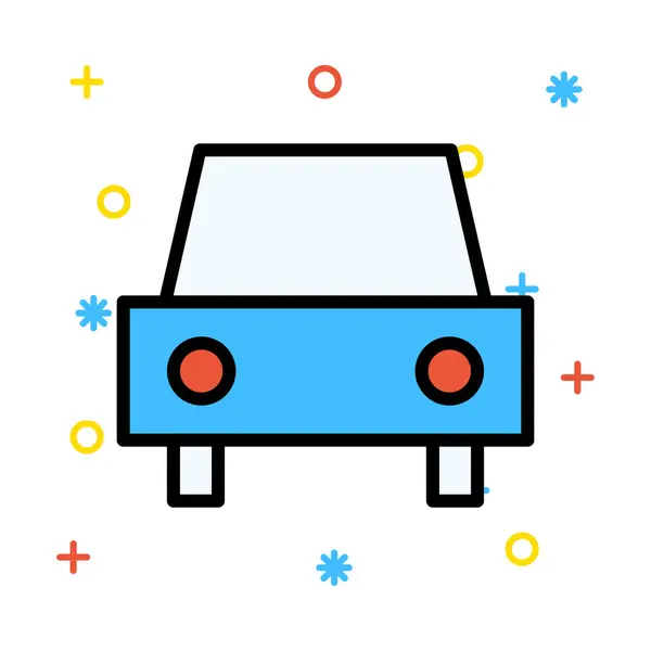 Blaues Auto Auf Weißem Hintergrund Mit Bunten Symbolen — Stockvektor