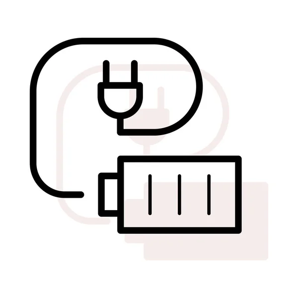 Battery Line Plug Isolated White Background Beige Shadow — Stock Vector