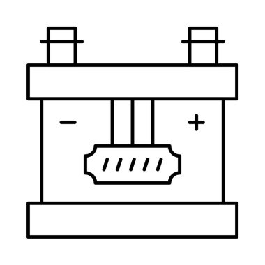 İnce çizgi büyük akümülatör ile artı ve eksi beyaz arka plan üzerinde izole sembolleri