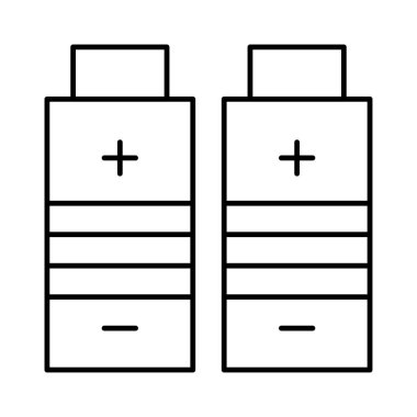 İnce çizgi iki pil ile artı ve eksi beyaz arka plan üzerinde izole sembolleri