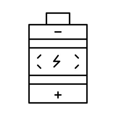 İnce çizgi büyük Battey söz ile artı ve eksi beyaz arka plan üzerinde izole sembolleri