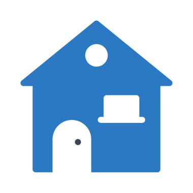 Beyaz arka plan üzerinde izole mavi ve gri renklerde ev düz simgesi