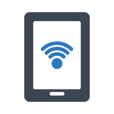 wi-fi işareti düz simgesi beyaz arka plan üzerinde izole mavi ve gri renklerde tablet ekranıyla